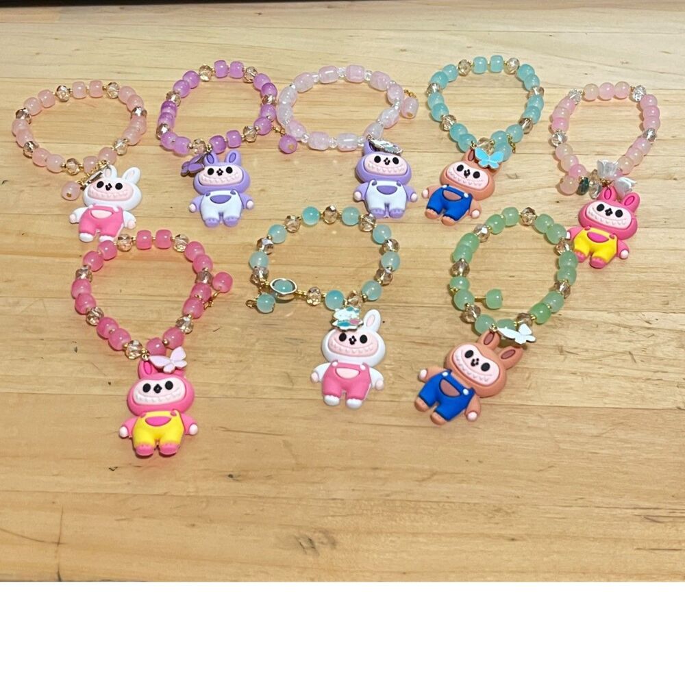 8 NEW bracelet character pearl bead cute pink green